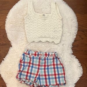 H&M Cream Knit Top with Crown and Ivy shorts!
